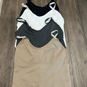 Set of 4 Black Ribbed Crop Camisole, White, Gray & Tan
